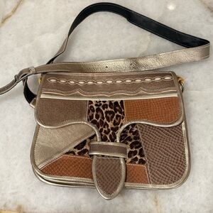 Patchwork Leather Crossbody Bag - Brown and Tan